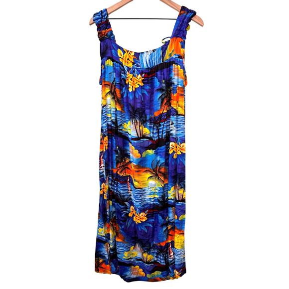 HULA HULA Hawaiian Print Dress Womens XL Midi Sleeveless Floral Beach Vacation - Picture 6 of 12